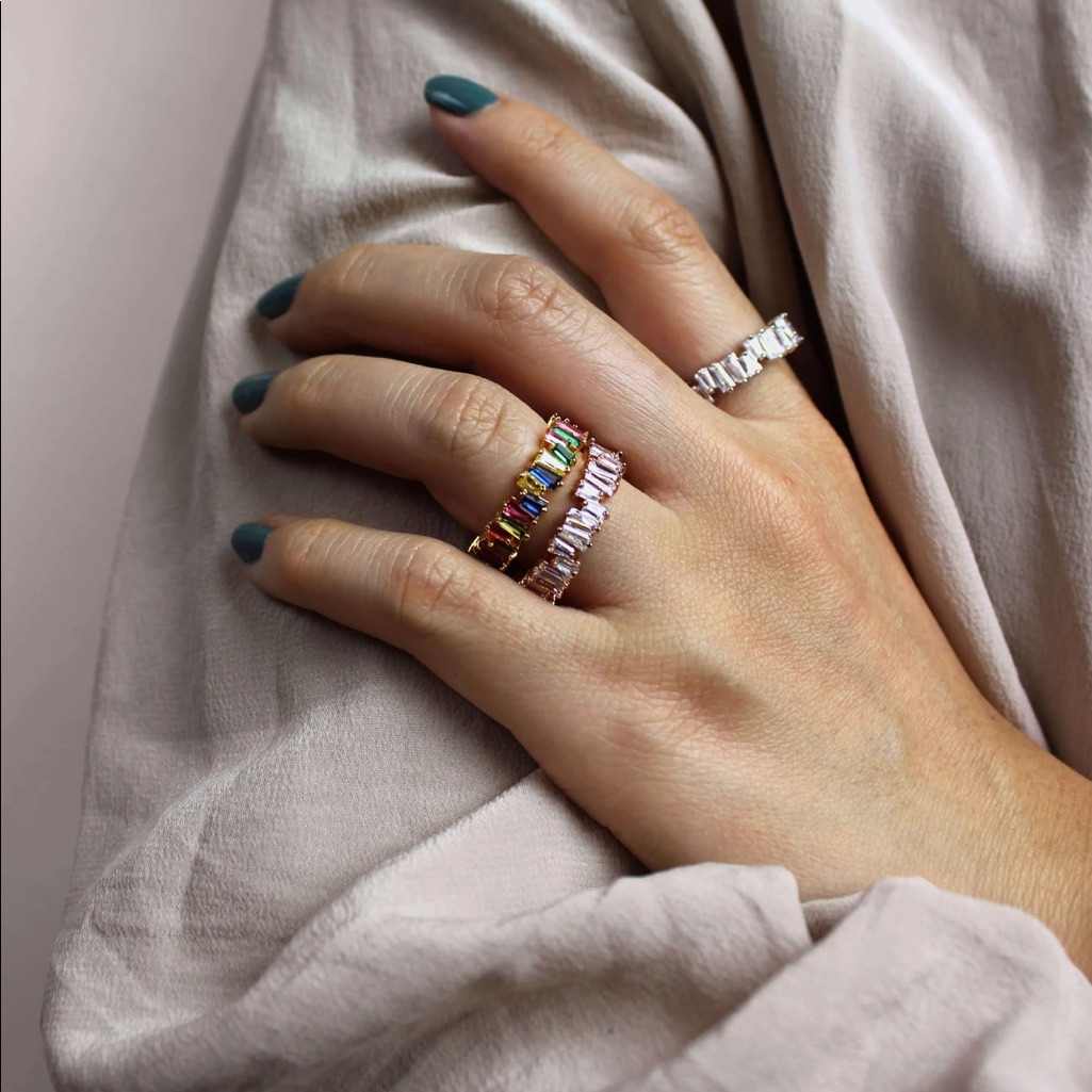 Rose Gold Rainbow Ring Cubic Zirconia Stone Size 5 17$